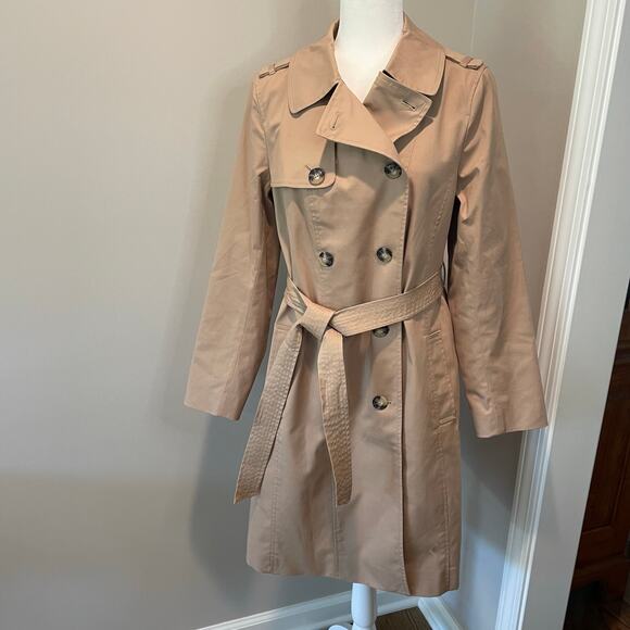 Talbots Double Breasted Trench Coat NWOT Sz M Belted Lined Tan Classic Timeless - Picture 4 of 15